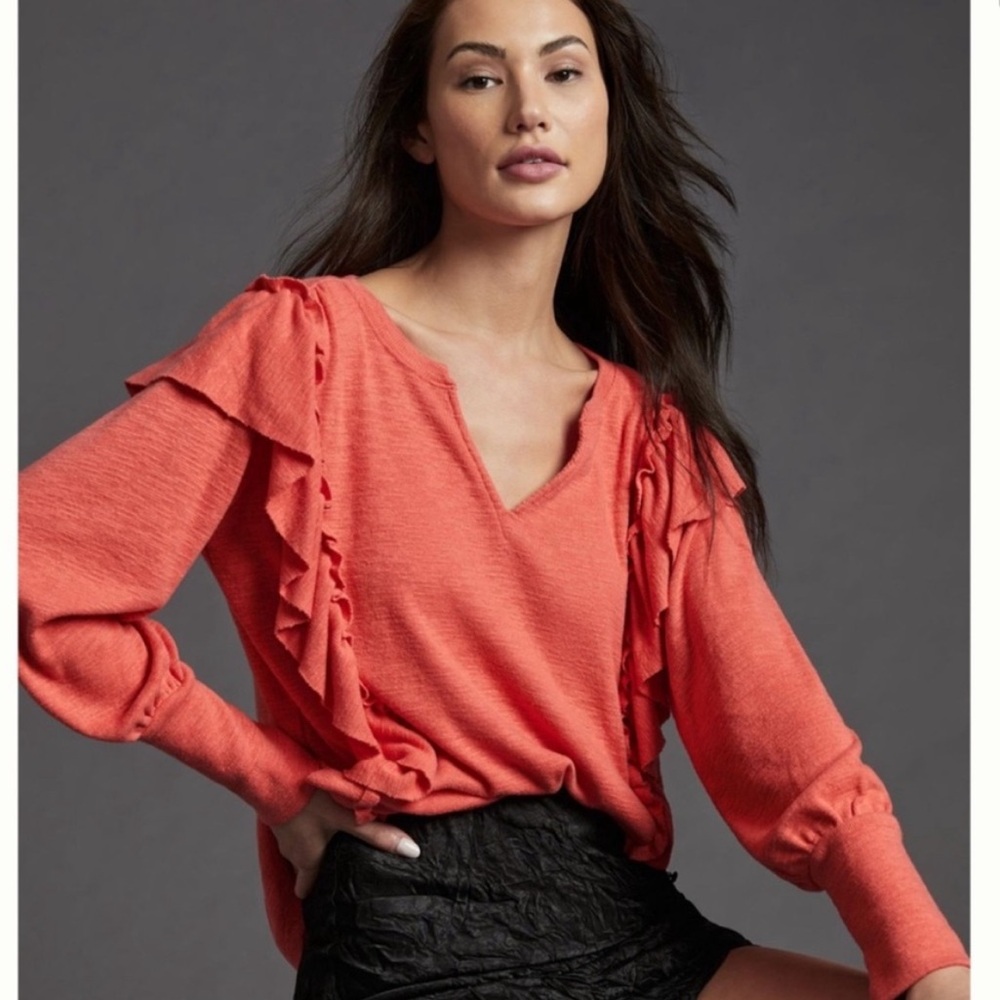 Pilcro Anthropologie Cozy Popover Ruffle‎ Top